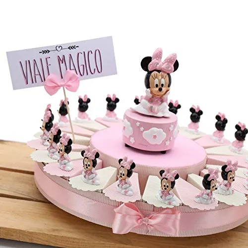 VialeMagico Bomboniere Disney Minnie Nascita Battesimo 1 Compleanno Bimba Torta Statuina Nuvola (Torta 20 fettine)