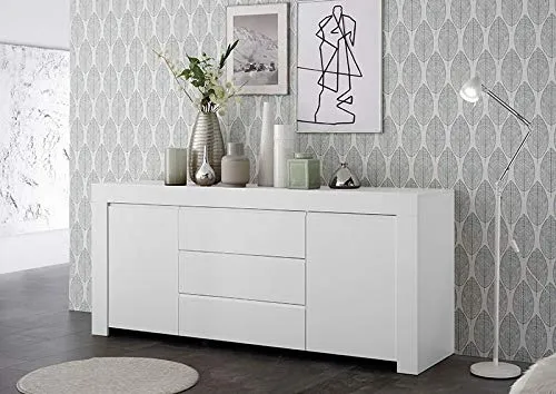 Arredocasagmb.it mobile contenitore 2 ante 3 cassetti moderno BIANCO OPACO soggiorno madia buffet con sportelli design FIRE 07