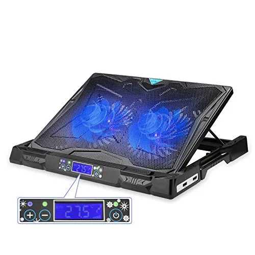 TECKNET Basi di Raffreddamento per Notebook da Gioco da 12-17", velocità della Ventola Regolare Automaticamente o Manualmente, Indicatore del LCD e 6 Altezze Regolabili, 2 Porte USB, Base Antiscivolo