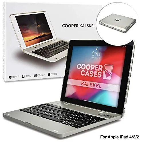 Apple iPad 2/3/4 Custodia con Tastiera Bluetooth, Cooper Kai SKEL P1 Custodia Rigida con Tastiera Bluetooth QWERTY Wireless con Batteria Esterna per Apple iPad 2/3/4 Argento
