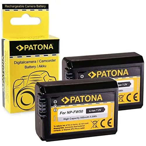 PATONA 2x Batteria NP-FW50 Compatibile con Sony NEX-C3 NEX-F3 NEX-3 NEX-5 NEX-6 NEX-7