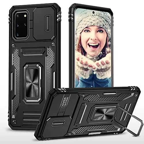 ATISIJIE Cover per Samsung Galaxy S20 Plus / S20 Plus 5G Case, [protezione fotocamera Slide] Anti Graffio Custodia 360°Rotante Metallo Anello Supporto Antiurto Militare Nero