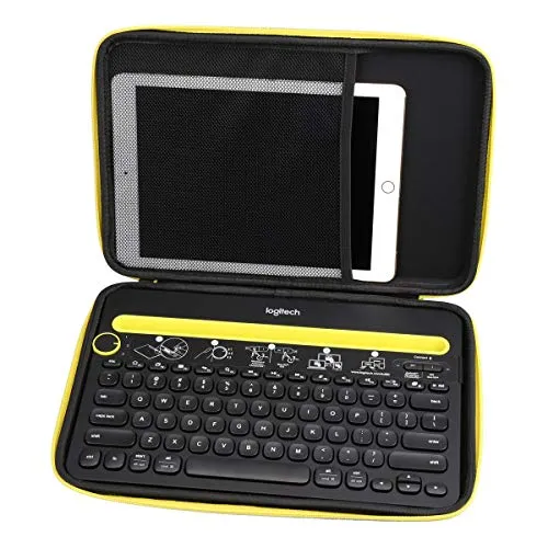 Aproca Duro Viaggio Custodia per Logitech K480 Tastiera Bluetooth Multi-Dispositivo (Black with Yellow Zipper)