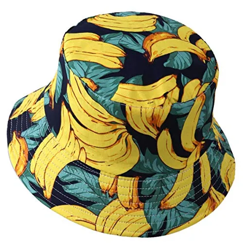 VECRY Uomo Estate Reversibile Pescatore Cappelli - Donne Frutta Stampa Pieghevole Esterno Cappellino (Banana-Giallo)