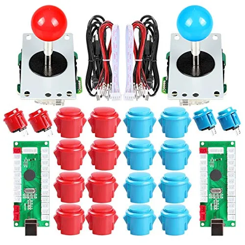 EG STARTS 2 giocatori USB Controller per PC Game 2x 5Pin Stick + 4x 24mm + 16x 30mm Pulsanti per giochi arcade Kit armadietti fai da te Parti Mame SNK KOF Raspberry Pi Retropie Progetti e rosso/blu