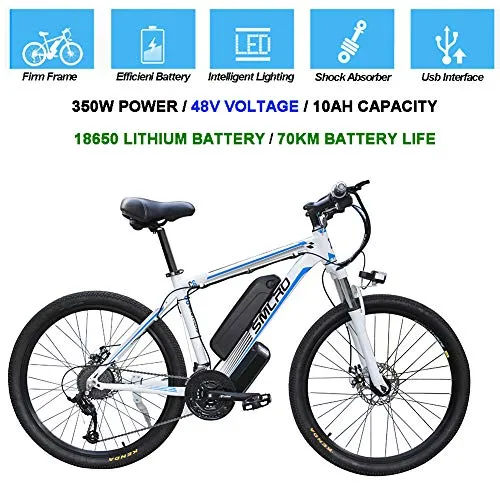 Hyuhome Biciclette elettriche per Gli Adulti, 360W Lega di Alluminio-Bici della Bicicletta Removibile 48V / 10 Ah agli ioni di Litio della Bici di Montagna/Commute Ebike,White Blue