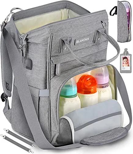 Zaino Mamma Multifunzione Borsa Cambio Neonato Impermeabile con Tasche Multiple isolanti Bottiglia e Ganci rinforzati per Passeggino - Grigio