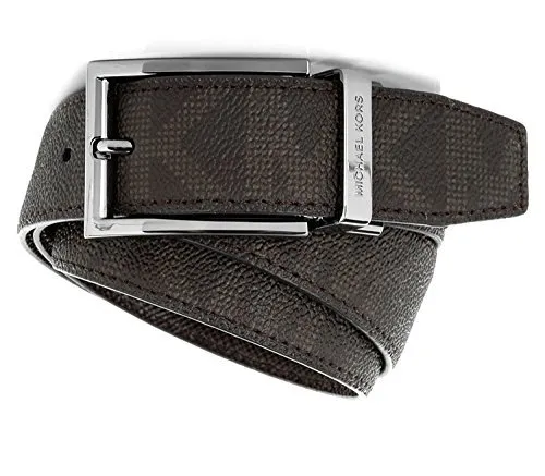 Michael Kors Women's Black Synthetic Leather Mk Design Square Buckle Fashion Belt (Small)