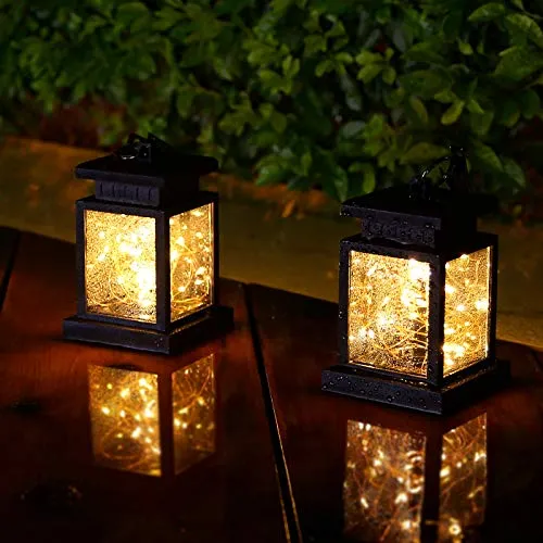 Lanterne solari da giardino con 30 LED, 2 luci da esterni, impermeabili, per decorazioni natalizie e feste (luce bianca calda)