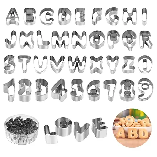 Joyoldelf Set di 36 Formine per Biscotti - Lettere dell'alfabeto in Acciaio Inox Biscotti Formine Taglierine,Mini Alfabeto con Numeri e Simboli Matematici