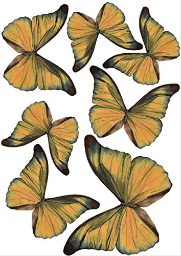 PLAGE 301508 3D Charming Butterfly Stickers Golden Butterflies [7 Butterflies Between 8 x 6,5 cm And 14 x 11 cm], plastica, Arancione, 14 x 0.1 x 11 cm