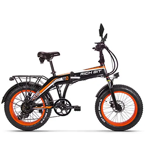 Ricci Bit Bicicletta elettrica da Uomo Fat Tire Beach Bike 20 Pollici RT-016 48V 500W 9.6Ah (Arancione)