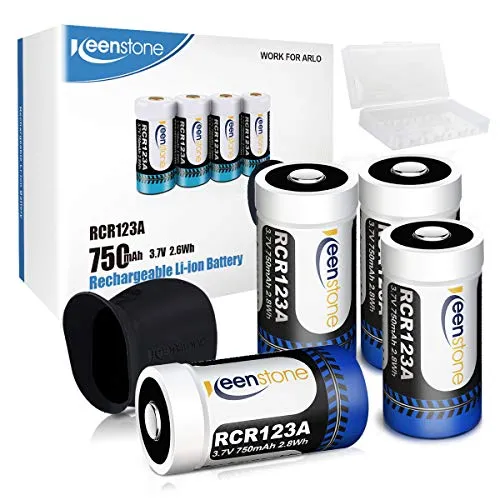 Keenstone, 4 batterie per fotocamera Arlo da 3,7 V, 700 mAh, con alloggiamento per batteria e custodia per fotocamera (blu da 7 a 4 pezzi)