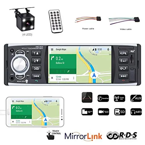 VIGORFLYRUN PARTS LTD 4.1"Ricevitore Radio FM/RDS per autoradio per Auto, 1 Collegamento Schermo a sfioramento LCD Touchscreen, Supporto Bluetooth/USB/SD/AUX-in con Telecamera Posteriore DEM4019