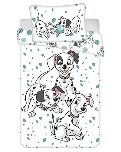 Disney Set copripiumino e cuscino per lettino dei 101 dalmati | Set di biancheria da letto per bambini e bambine, con la famiglia dalmata ionica, colore: bianco