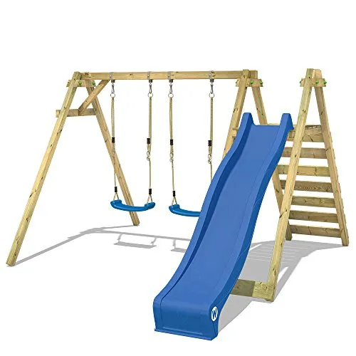 WICKEY Struttura altalena Smart Swift Altalena per bambini di legno con scivolo, 2 seggiolini e una piattaforma di 150cm