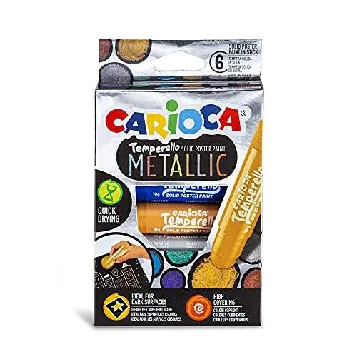 CARIOCA TEMPERELLO METALLIC | 42674 - Tempere Solide in Stick, Colori Assortiti Brillanti e Coprenti, 6 pezzi