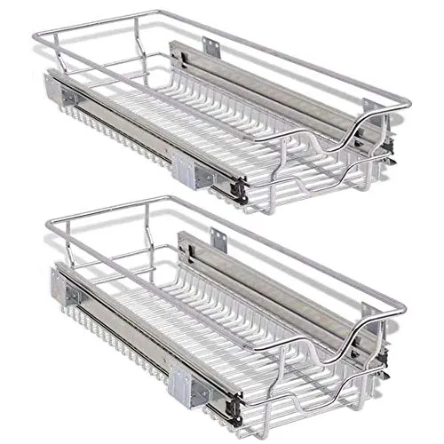 Bakaji Set 2 Cassetti Telescopici Cassetto Telescopico Mobili Cucina Cestello Mensola Estraibile Mobile Salvaspazio con Binario in Acciaio Inox (30 cm Set 2 Pezzi)