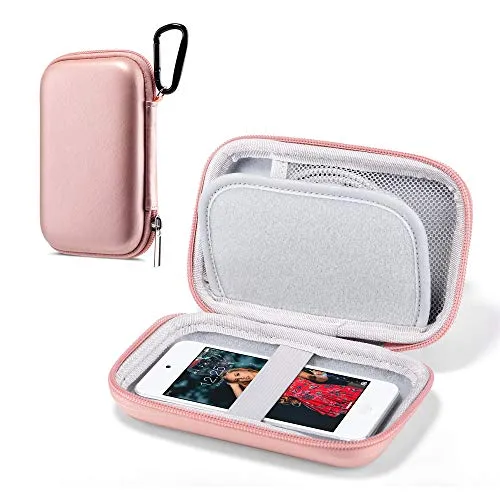 ULAK Custodia per lettore MP3, Custodia Rigida da Viaggio Glitterata Custodia Protettiva per Lettori MP3 / MP4 Bluetooth/Auricolari/iPod touch - Oro rosa