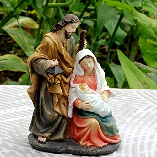 HOMEJYMADE Mangiare Statua della Nascita di Gesù,La Sacra Famiglia San Giuseppe,La Vergine Maria con Decorazioni Religiose da Tavolo,Resina Cattolico Statua della Natività-B 11 * 8 * 15cm