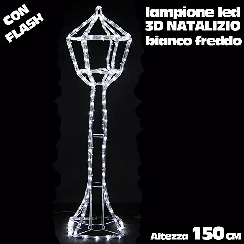 Bakaji Lighting Lampione Luminoso per Esterno Luci a LED Bianco Freddo 3D Natale TUBO LED 18mt Altezza 150cm, Illuminazione Natalizia Scultura Luminosa con FLASH