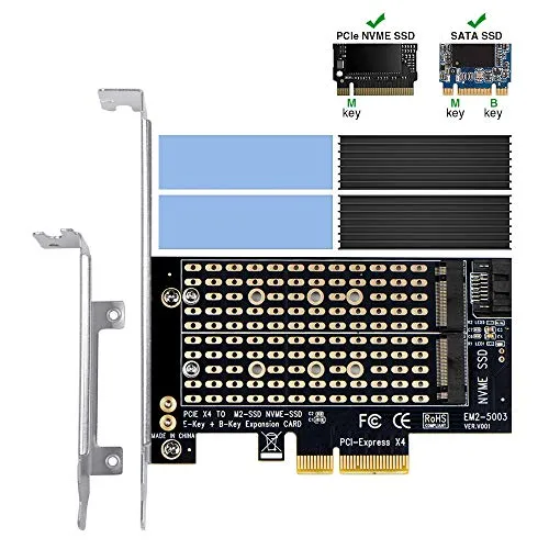 6amLifestyle M2 Adapter per NVME PCIe E SATA SSD con Alluminio Dissipatore di Calore Supporto PCIe x4 x8 x16 Slot Adatta M.2 PCIe Nvme M Key + SATA B Key SSD 2230 2242 2260 2260 2280