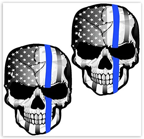 Biomar Labs® 2 x Adesivi Vinile The Punisher Bandiera Nazionale Degli Stati Uniti USA Thin Blue Line Skull Teschio Cranio Per Auto Moto Finestrìno Scooter Bici Motociclo Tuning B 227