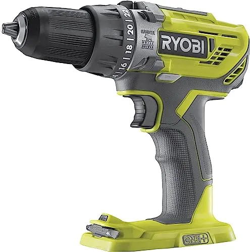 Ryobi R18PD3-0 Trapano Avvitatore a Percussione a Batteria 18V ONE+, Batteria non Inclusa, con Luce LED, 2 Velocità, per Legno, Metallo e Muratura