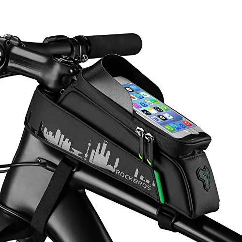 ROCKBROS Borsa Telaio Bici Impermeabile, Porta Cellulare MTB, Borsa Manubrio, Grande Capacità 1.5L, con Touch Screen e Visiera Parasole, Supporto Telefoni 5.8"/6.5", Accessori Ciclismo