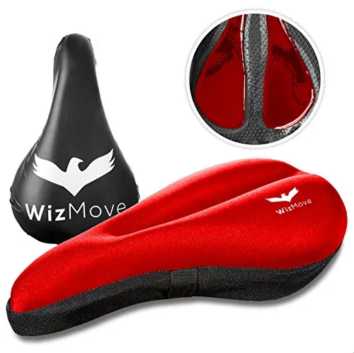 wizMove Coprisella per Bici in Gel con Copertura Impermeabile – Bici Morbida Professionale per Ciclismo da Strada, Montagna o Spinning, Rosso