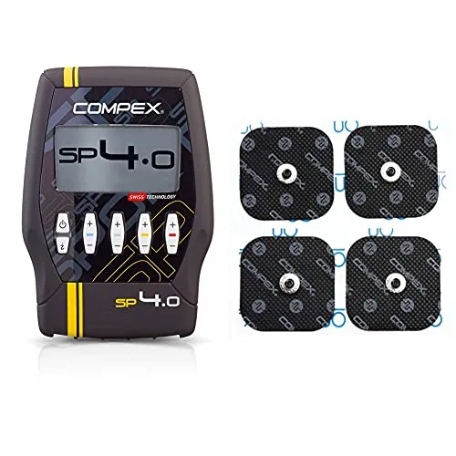 Compex Sp 4.0 Elettrostimolatore, Nero con Banda Gialla & Cefarcompex - Elettrodi Performance Snap 5X5 Cm