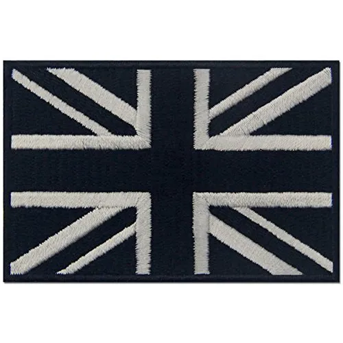 Tattico Britannico Union Jack Bandiera della Inghilterra Emblema Termoadesiva Cucibile Ricamata Toppa, Bianco nero