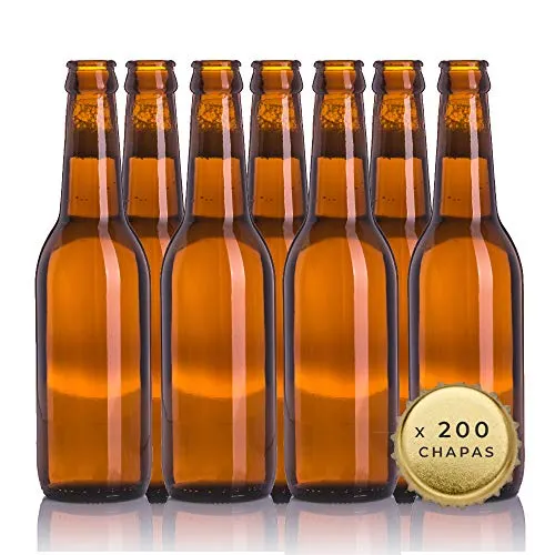 Bottiglie vuote di Birra da 33 cl riutilizzabili con Tappi Inclusi | Kit 20 Bottiglie e 200 Tappi per la Produzione di Birre Artigianali, Confezione di Bottiglia per la Lavorazione Artigianale