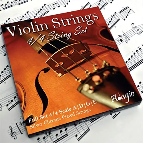 Adagio Pro - Set di corde per violino argento, classiche 4/4, con gancini sferici all’estremità, per accordature da concerto