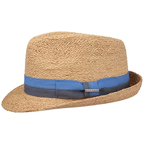 Stetson Cappello Rafia Laverne Trilby Uomo - Cappelli da Spiaggia Sole Fedora con Nastro in Grosgrain Primavera/Estate - L (58-59 cm) Natura