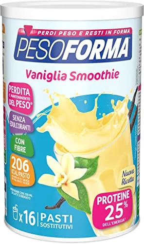 PESOFORMA VANIGLIA SMOOTHIE, Pasto Sostitutivo per il Controllo del Peso, Smoothie Gustoso che Aiuta a Rimettersi in Forma, Ricco in Proteine e Fibre, Solo 206 Calorie, 16 pasti, 436 gr