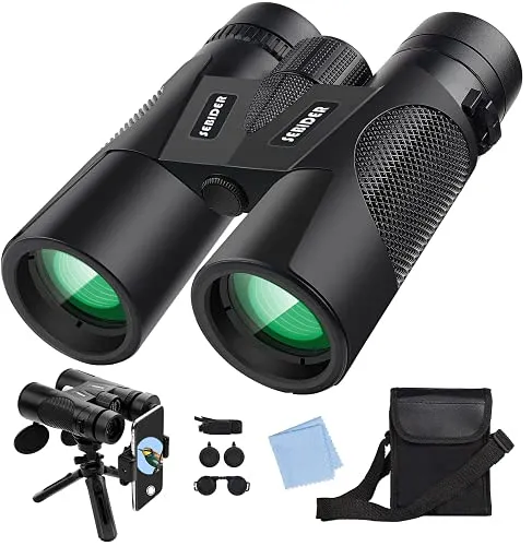 Binocolo 12x42 HD Binocoli per Adulti Portabile Telescopio con Treppiede, Adattatore per Smartphone, Prisma BAK4, per Osservazione di Uccelli, Escursioni, Sport all'aria Aperta, Concerti, Caccia