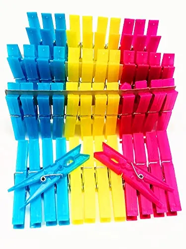 Bi.Com Bib Mollette Bucato In Plastica Robuste e Resistenti 48 pezzi - Pinze da Bucato in 3 Colori 9,5x2x1,2 cm da 48pz
