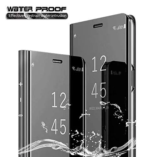 COWEN per Huawei P Smart 2020 Cover,Staffa Pieghevole,ecnologia di Elettroplaccatura dei Mirror Case Flip Cover Angolo Protettivo 360°per Huawei P Smart 2020-nero