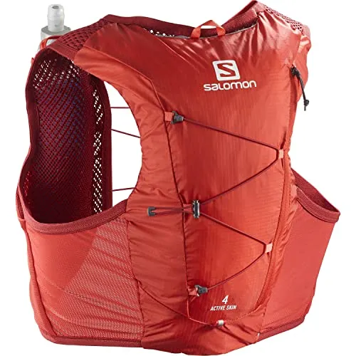 Salomon Active Skin 4, Gilet l’Idratazione da Trail, 4 L, con 2 Borracce Morbide Incluse, per Corsa ed Escursionismo Unisex-Adulti, Rosso (Valiant Poppy/Red Dahlia), M