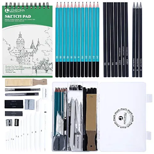 Lemecima 50 Pezzi Kit Matite da Disegno Completo Set di Matite Professionali con Sketchbook 100 Pagine e Accessori di Schizzo, per Principianti Studenti e Artista