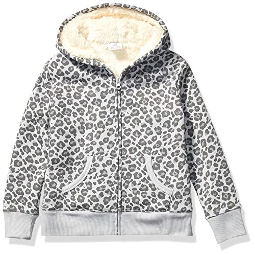 Spotted Zebra Sherpa-Lined Fleece Zip-Up Hoodies Fashion, Cheetah, X-Small (4-5)