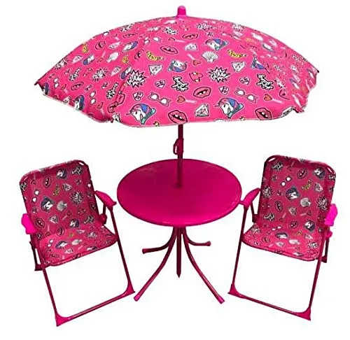 soriani Set Tavolino + 2 Sedie da Giardino per Bambini Glamour Rosa