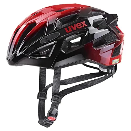 uvex race 7, casco sicuro ad alte prestazioni unisex, regolazione individuale delle dimensioni, protezione antiurto extra, black red, 51-55 cm