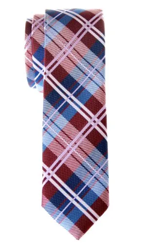 Retreez, cravatta da uomo, elegante, motivo scozzese, tessuto in microfibra, sottile, vari colori Burgundy and Blue Taglia unica