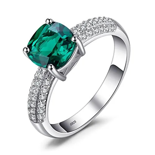 JewelryPalace Cuscino 1.8ct Verde Artificiale Russo Nano Smeraldo Solitario Anello di Fidanzamento 925 Argento Sterling