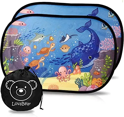 Lovabear Tendine Parasole Auto Bambini Statiche – Adesione Senza Ventose, 2 pezzi 51x31 cm, con Protezione Superiore ai Raggi UV e Calore (SunShield+) (Oceano)