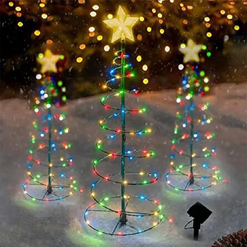 Albero Di Natale A Spirale Luminoso, Mini Albero Di Natale Con Luci Incorporate, Decorazioni Natalizie Esterno Solare, Stringa Fata Led Luci Da Esterno Giardino Solari Natale In Metallo (colorati)