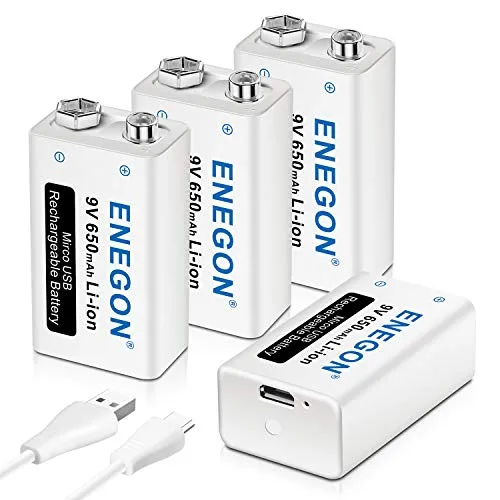 ENEGON 9V USB Dirette Batteria 659mAh Litio Ricaricabile con Cavo Micro USB 2 in 1 per Microfono, Allarme antifumo, Giochi elettrici, Walkie-talkie ed altri dispositivi (4-Pezzi)