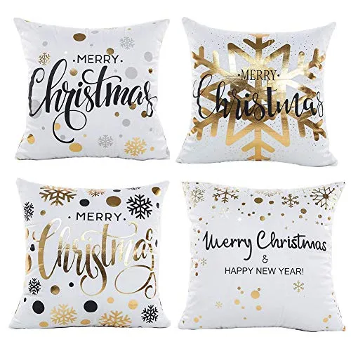 Gspirit Natale Fiocco di Neve 4 Pack Cuscini per divani Decorativo Cotone Biancheria Cuscino copricuscini Divano Caso Federa per Cuscino 45x45 cm